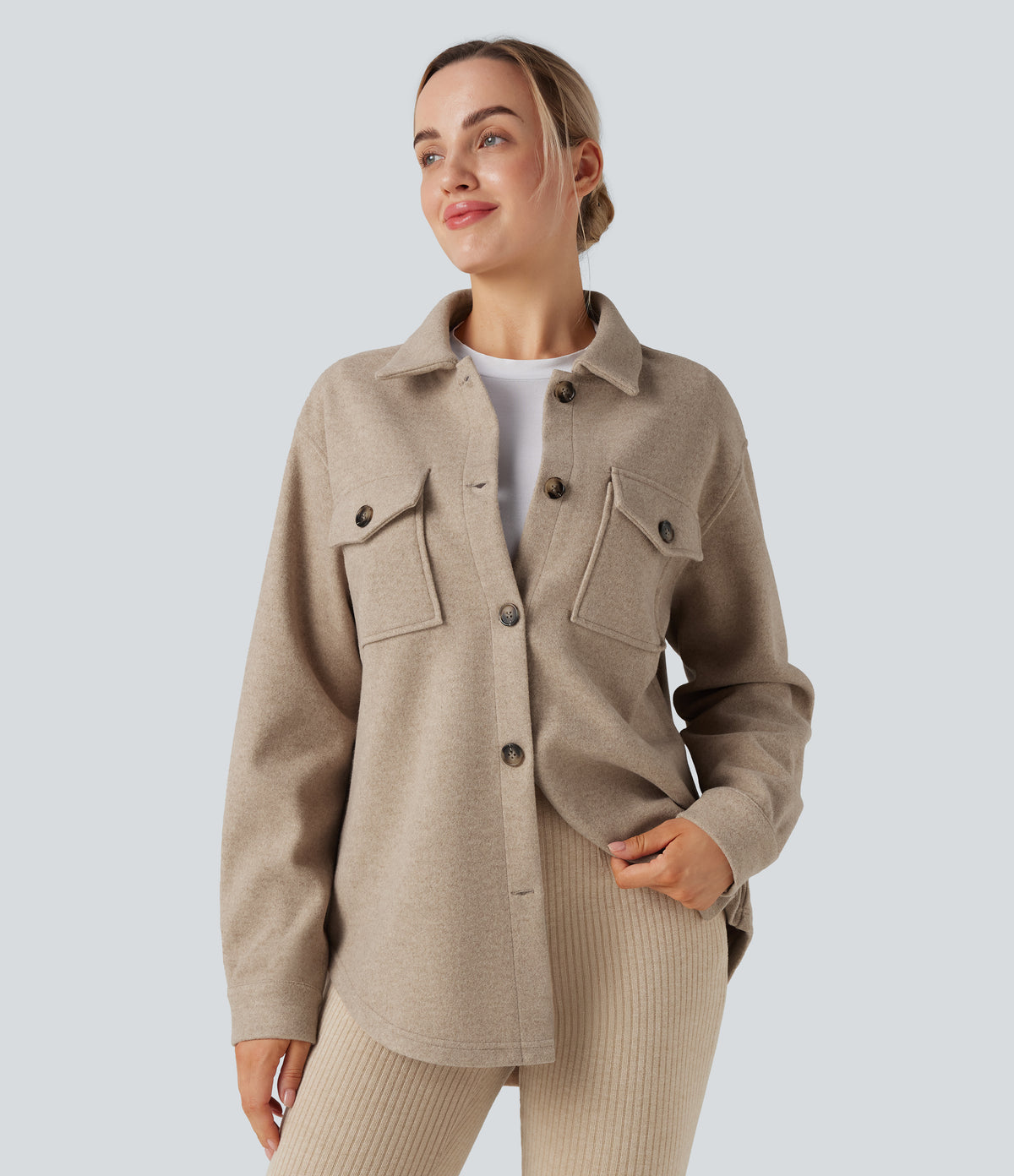 Long Sleeve Fleece Casual Jacket with Pockets — Lunar Weave — view 1