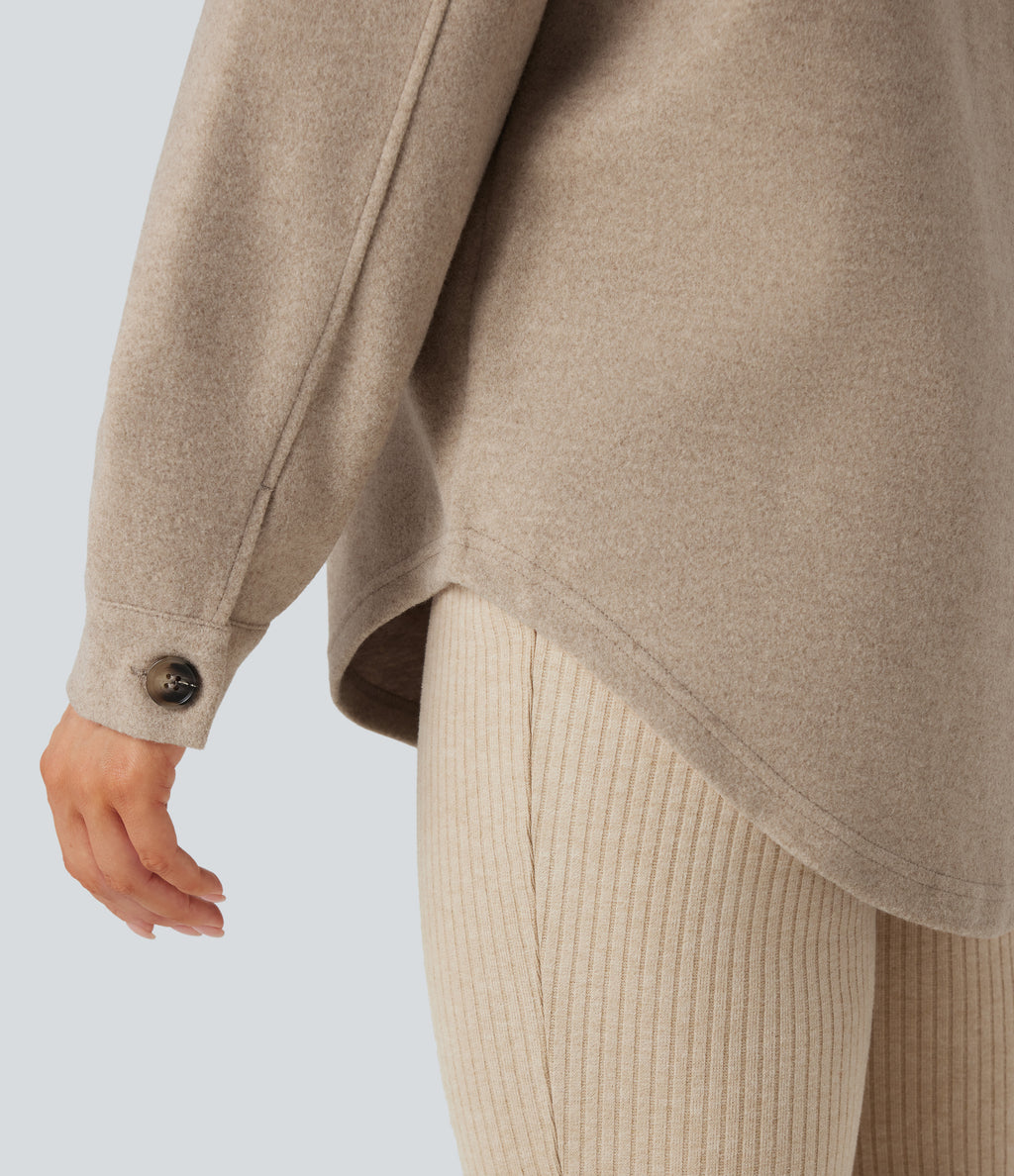 Long Sleeve Fleece Casual Jacket with Pockets — Lunar Weave — view 6