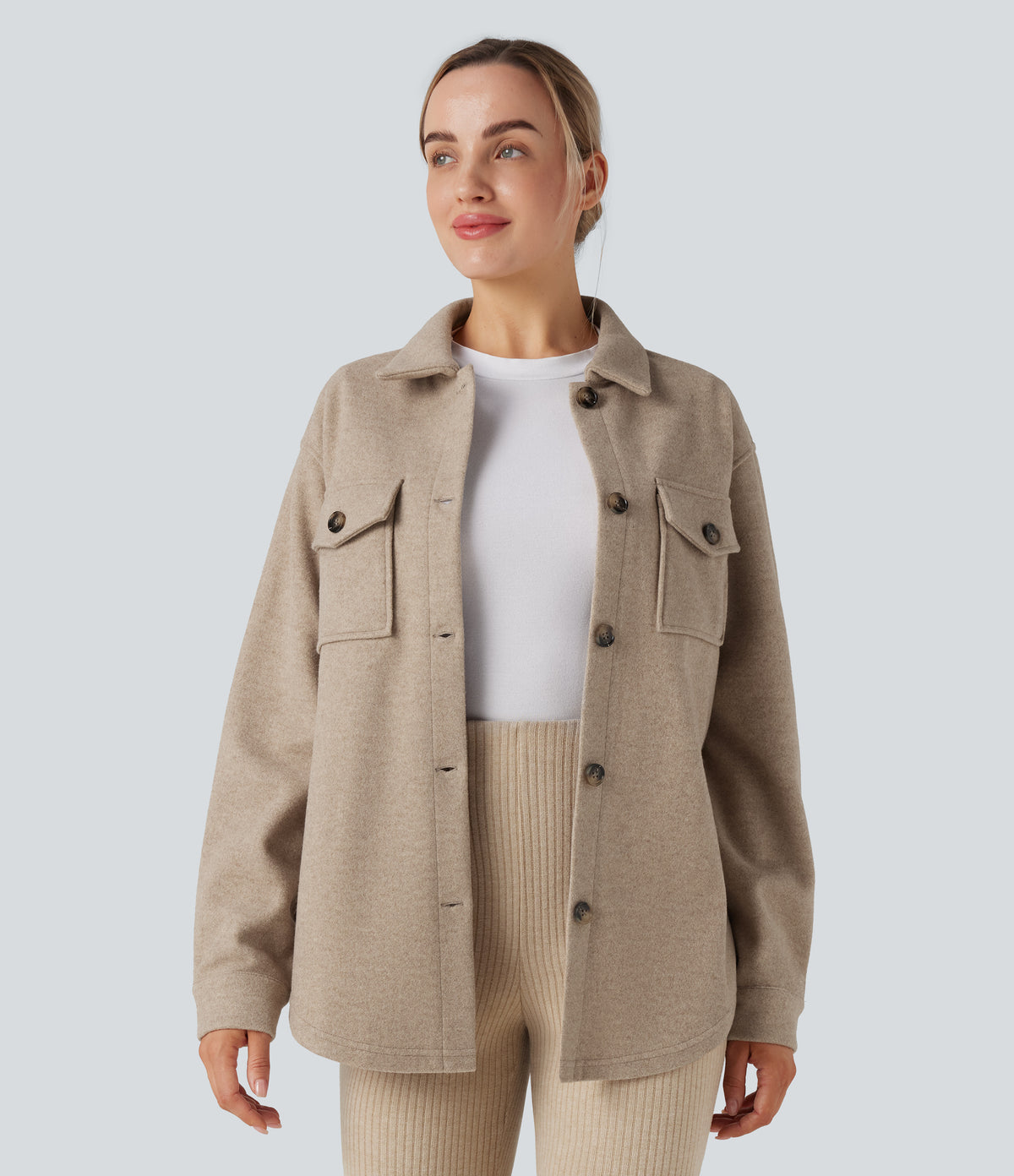 Long Sleeve Fleece Casual Jacket with Pockets — Lunar Weave — view 4