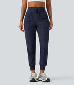 High Waisted Drawstring Ruched Tapered Quick Dry Cool Touch Dance Joggers with Pockets-UPF40+ — Peacoat — view 1