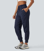 High Waisted Drawstring Ruched Tapered Quick Dry Cool Touch Dance Joggers with Pockets-UPF40+ — Peacoat — view 3