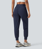 High Waisted Drawstring Ruched Tapered Quick Dry Cool Touch Dance Joggers with Pockets-UPF40+ — Peacoat — view 2