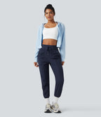 High Waisted Drawstring Ruched Tapered Quick Dry Cool Touch Dance Joggers with Pockets-UPF40+ — Peacoat — view 7