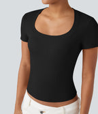 Ribbed Knit Short Sleeve Casual T-Shirt — Black — view 6
