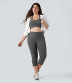 Plus Size High Waisted Butt Lifting Tummy Control Capri Training Leggings with Pockets — Volcanic Ash — view 6