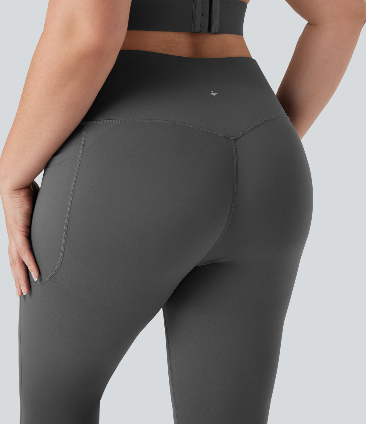 Plus Size High Waisted Butt Lifting Tummy Control Capri Training Leggings with Pockets — Volcanic Ash — view 5