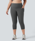 Plus Size High Waisted Butt Lifting Tummy Control Capri Training Leggings with Pockets — Volcanic Ash — view 2