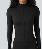 OneForm Seamless Flow Stand Collar Long Sleeve Thumb Hole Yoga Jacket — Black — view 5