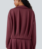 SpacerTek Collar Long Sleeve Pleated Zip Fly Casual Jacket — Oxblood Red — view 6