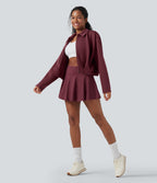SpacerTek Collar Long Sleeve Pleated Zip Fly Casual Jacket — Oxblood Red — view 7