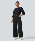 Belted Hiking Cargo Dungarees with Pockets — Black — view 1