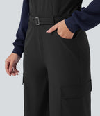Belted Hiking Cargo Dungarees with Pockets — Black — view 4