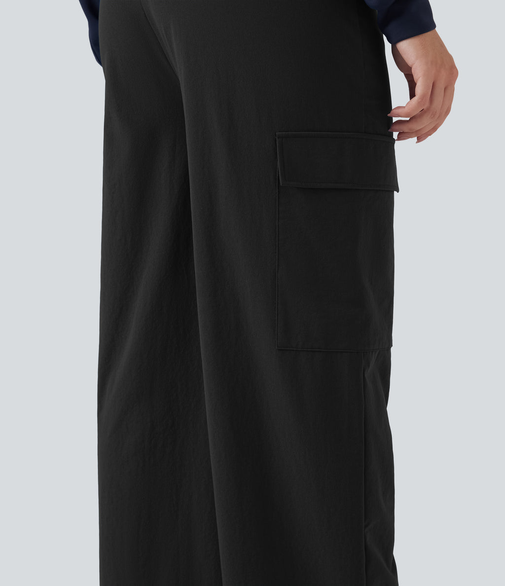 Belted Hiking Cargo Dungarees with Pockets — Black — view 6
