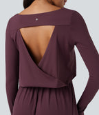 Airy Cut-out Back Long Sleeve Thumb Holes Yoga Jumpsuit with Pockets — Fig — view 5