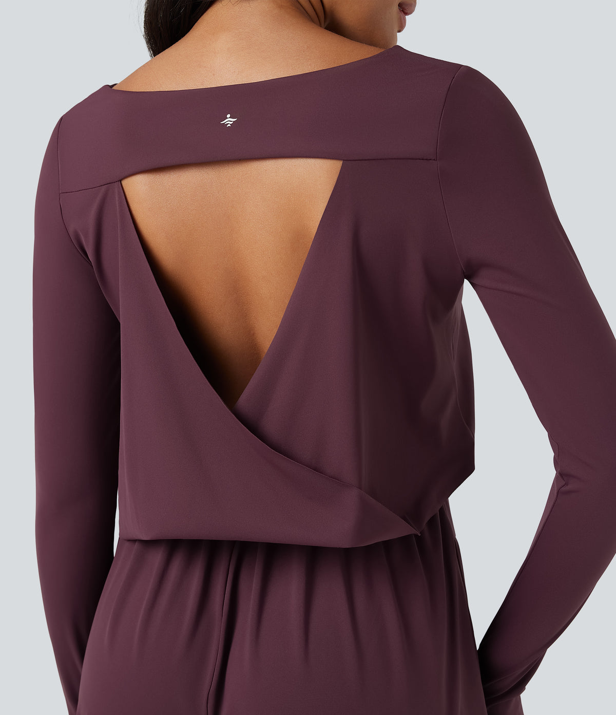Airy Cut-out Back Long Sleeve Thumb Holes Yoga Jumpsuit with Pockets — Fig — view 5