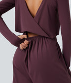 Airy Cut-out Back Long Sleeve Thumb Holes Yoga Jumpsuit with Pockets — Fig — view 4