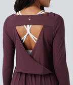 Airy Cut-out Back Long Sleeve Thumb Holes Yoga Jumpsuit with Pockets — Fig — view 6