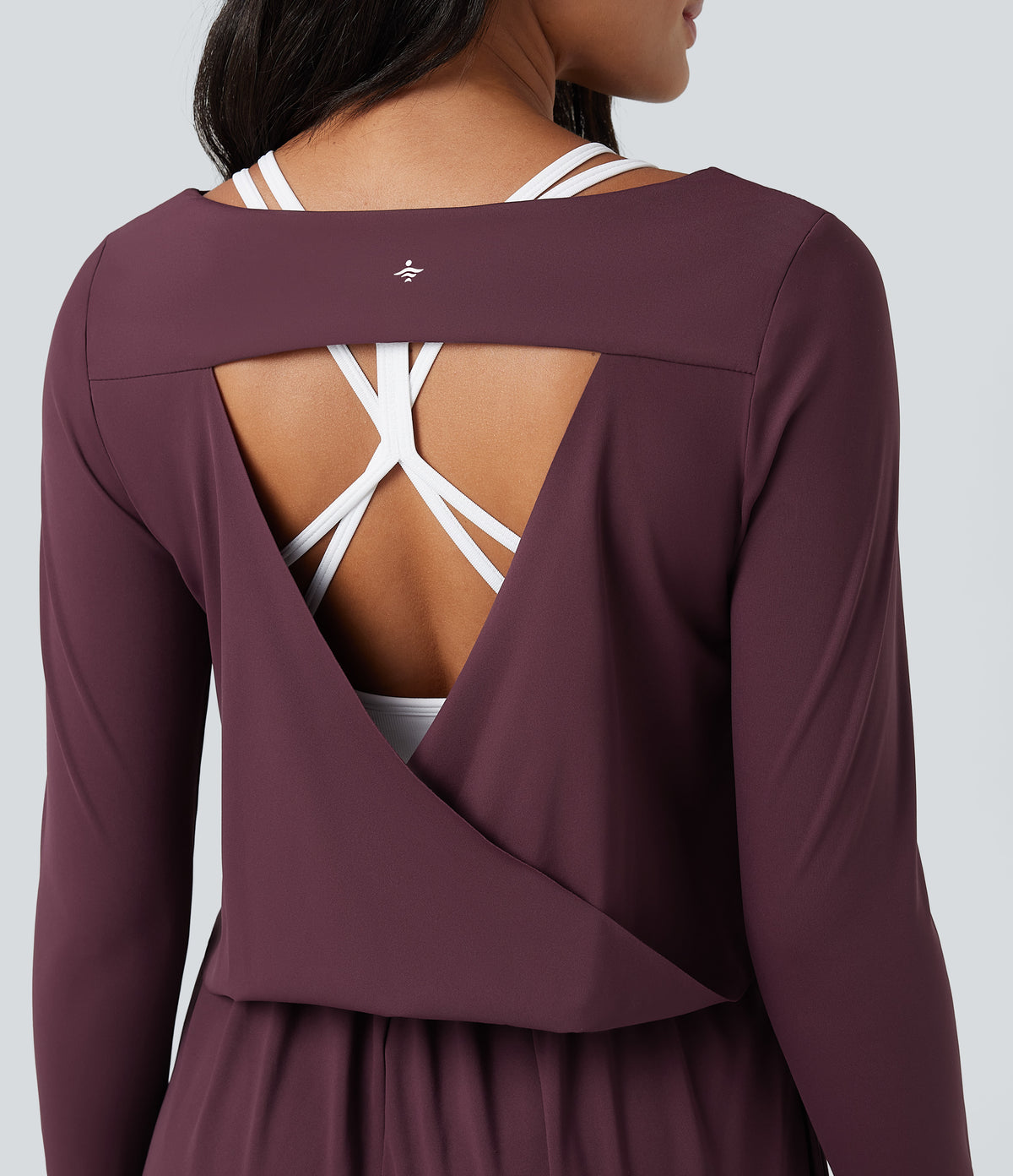 Airy Cut-out Back Long Sleeve Thumb Holes Yoga Jumpsuit with Pockets — Fig — view 6