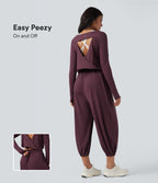 Airy Cut-out Back Long Sleeve Thumb Holes Yoga Jumpsuit with Pockets — Fig — view 1