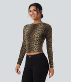 Round Neck Long Sleeve Tie Back Leopard Print Slim Casual Top — Safari Spot — view 4