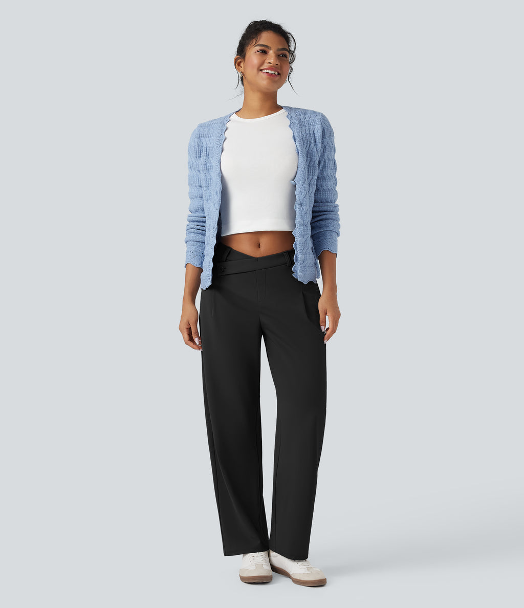 Asymmetric Mid Rise Tapered Work Trousers with Pockets — Black — view 3