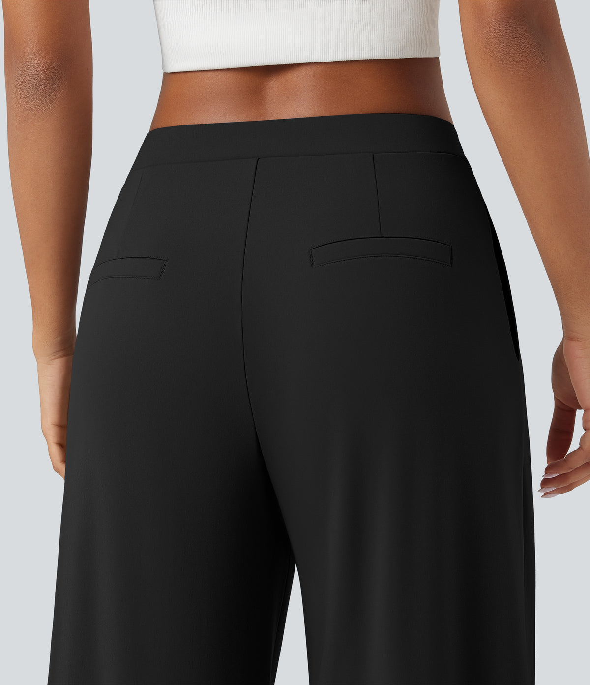 Asymmetric Mid Rise Tapered Work Trousers with Pockets — Black — view 8