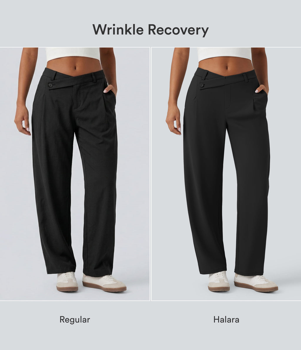 Asymmetric Mid Rise Tapered Work Trousers with Pockets — Black — view 5