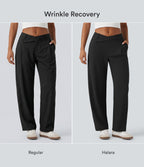 Asymmetric Mid Rise Tapered Work Trousers with Pockets — Black — view 5