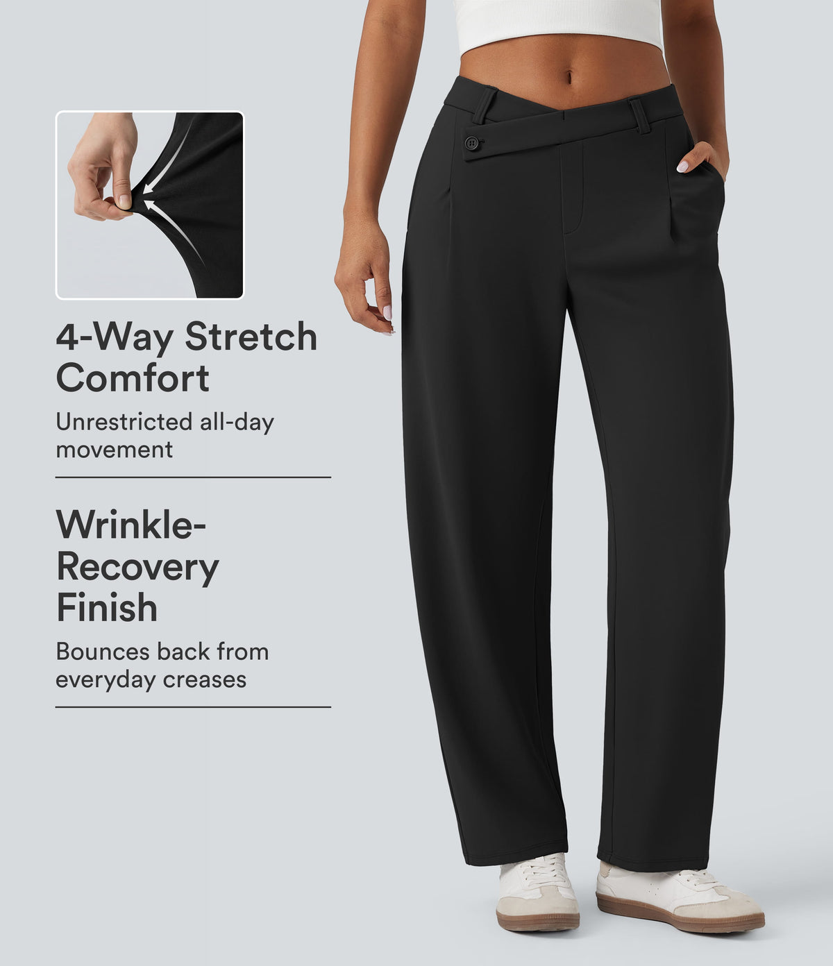 Asymmetric Mid Rise Tapered Work Trousers with Pockets — Black — view 1