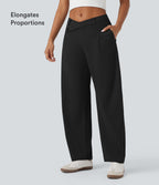 Asymmetric Mid Rise Tapered Work Trousers with Pockets — Black — view 6