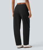 Asymmetric Mid Rise Tapered Work Trousers with Pockets — Black — view 2
