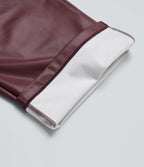 High Waisted Wide Leg Fleece Casual PU Faux Leather Trousers with Pockets — Red Mahogany — view 7