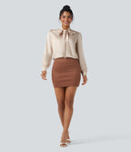 Tie Front Long Sleeve Satin Work Shirt — Birch — view 7