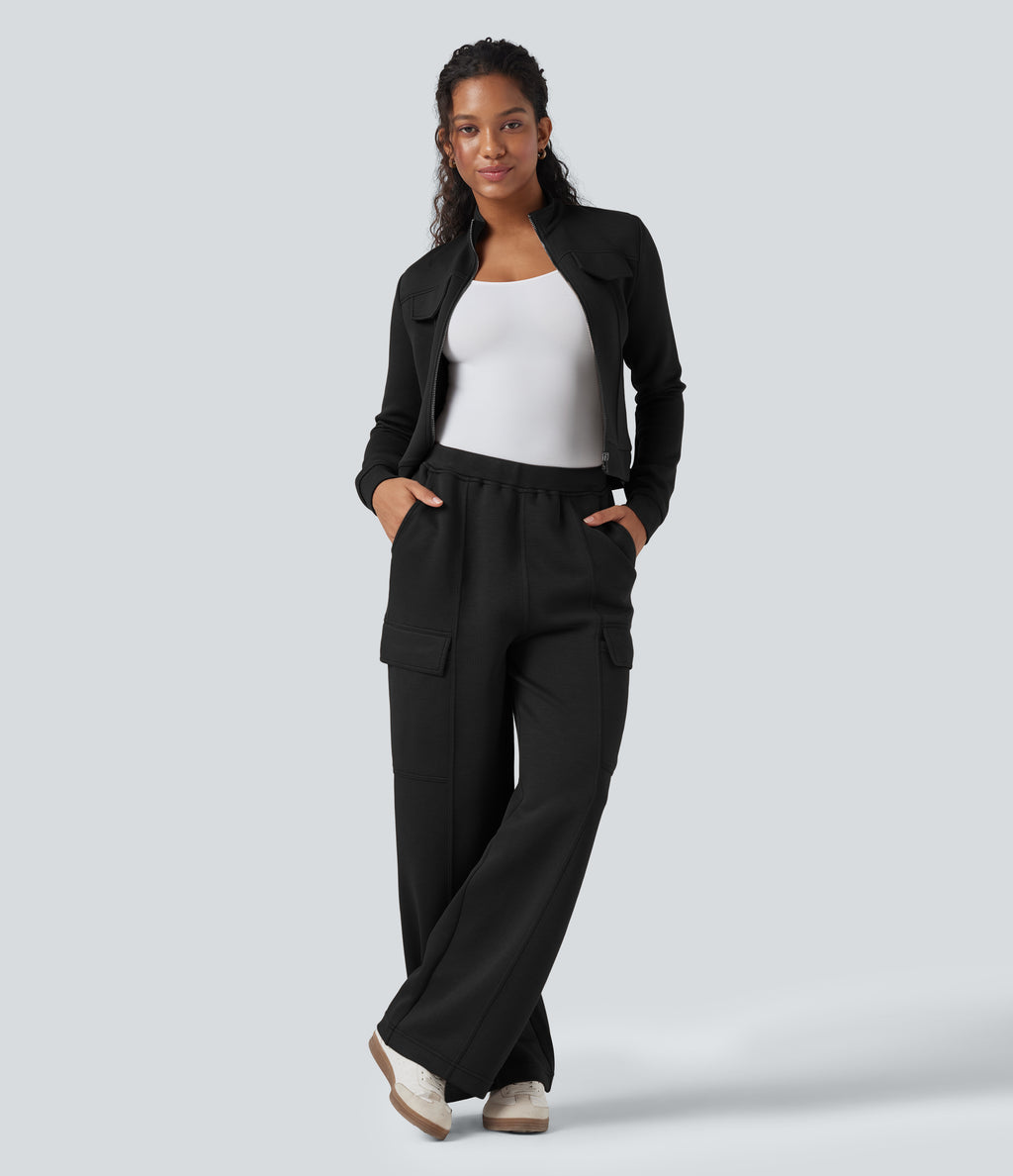 SpacerTek Stand Collar Long Sleeve Workout Jacket — Black — view 6