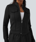 SpacerTek Stand Collar Long Sleeve Workout Jacket — Black — view 1