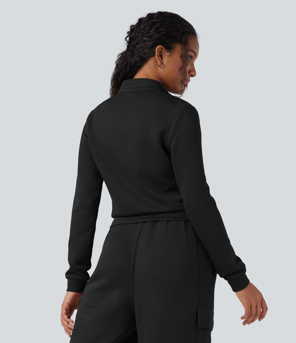 SpacerTek Stand Collar Long Sleeve Workout Jacket — Black — view 4