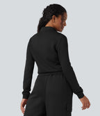 SpacerTek Stand Collar Long Sleeve Workout Jacket — Black — view 4
