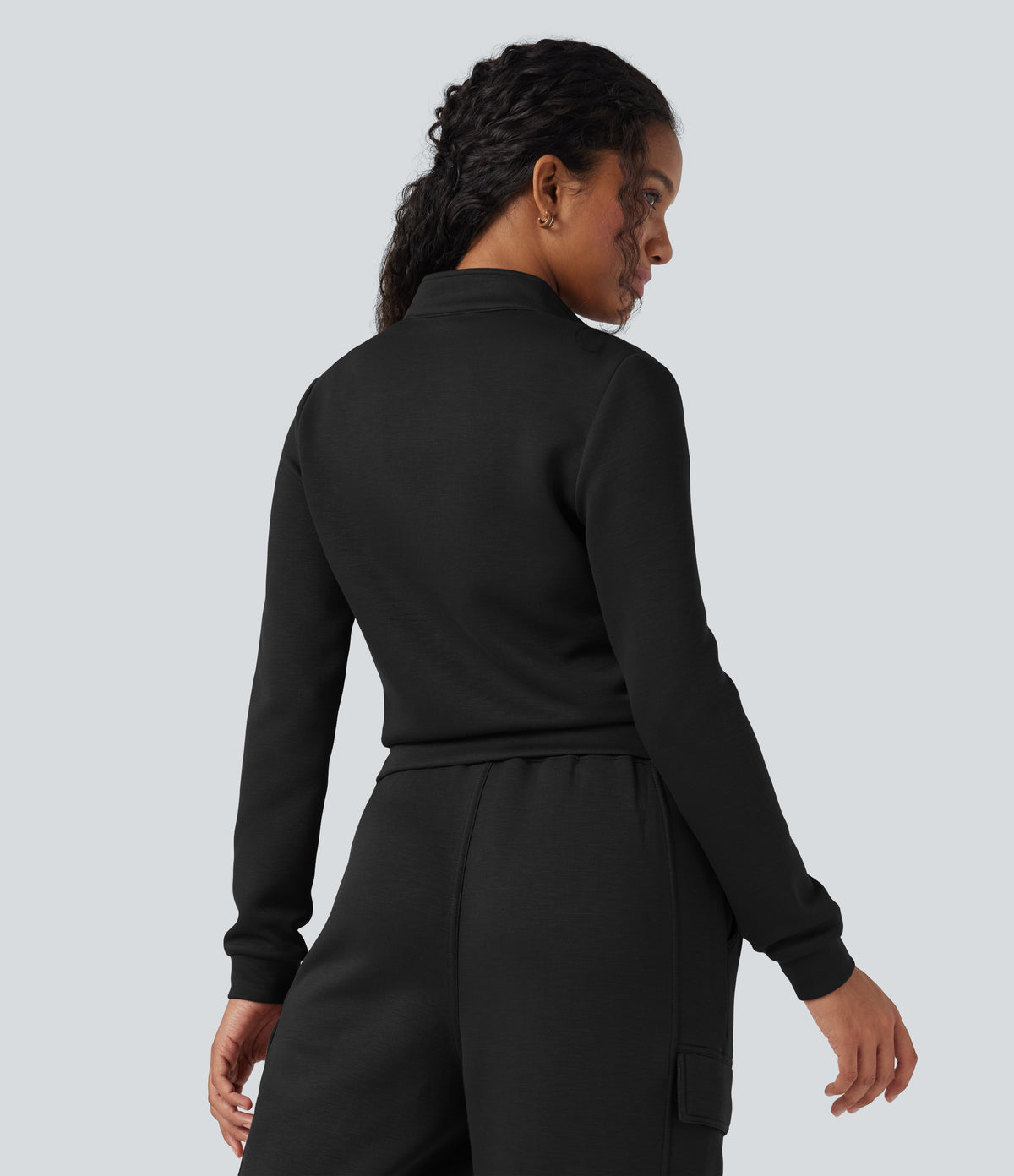 SpacerTek Stand Collar Long Sleeve Workout Jacket — Black — view 4