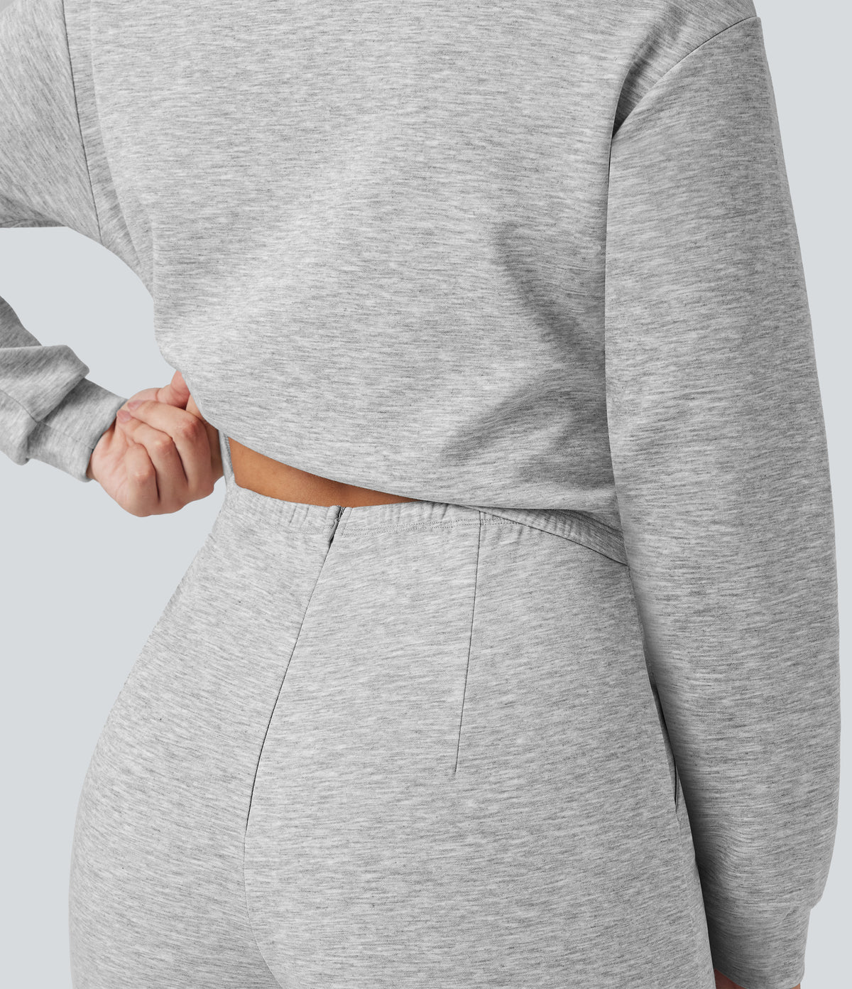 Lapel Zip Long Sleeve Casual Jumpsuit with Pockets — Fog Gray — view 4