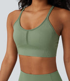 OneForm Seamless Flow Light Support U Neck Crochet Yoga Sports Bra — Green Pine — view 5
