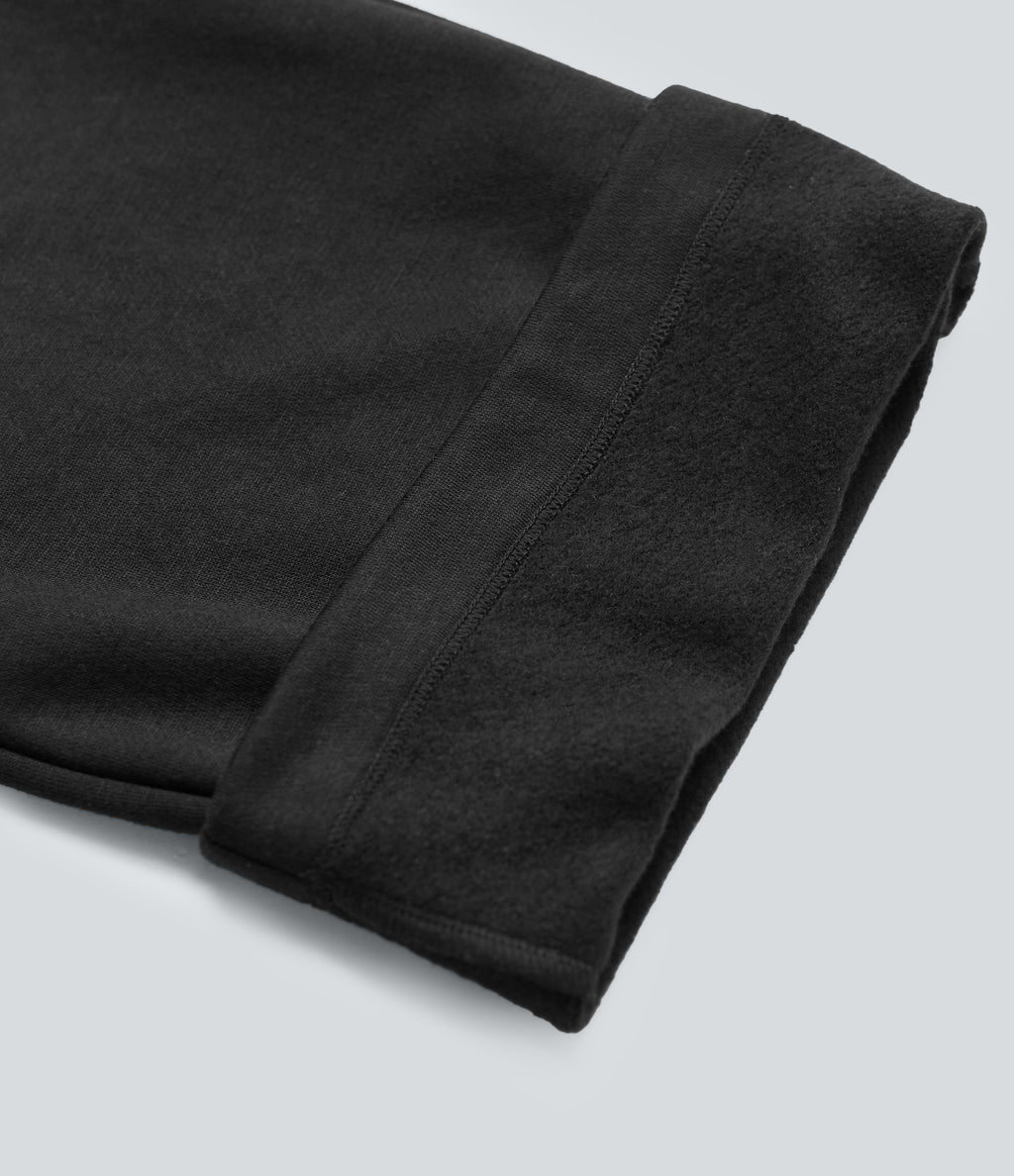High Waisted Straight Leg Fleece Work Trousers with Pockets — Black — view 7