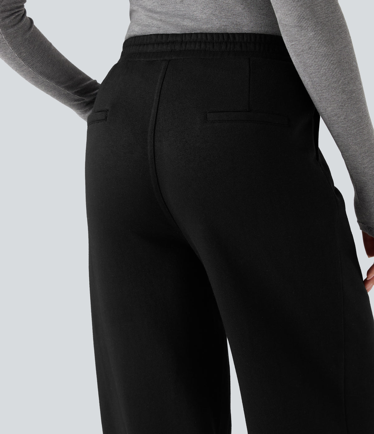 High Waisted Straight Leg Fleece Work Trousers with Pockets — Black — view 4