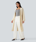 Long Sleeve Open Front Longline Jumper Knit Work Cardigan — White Swan — view 3