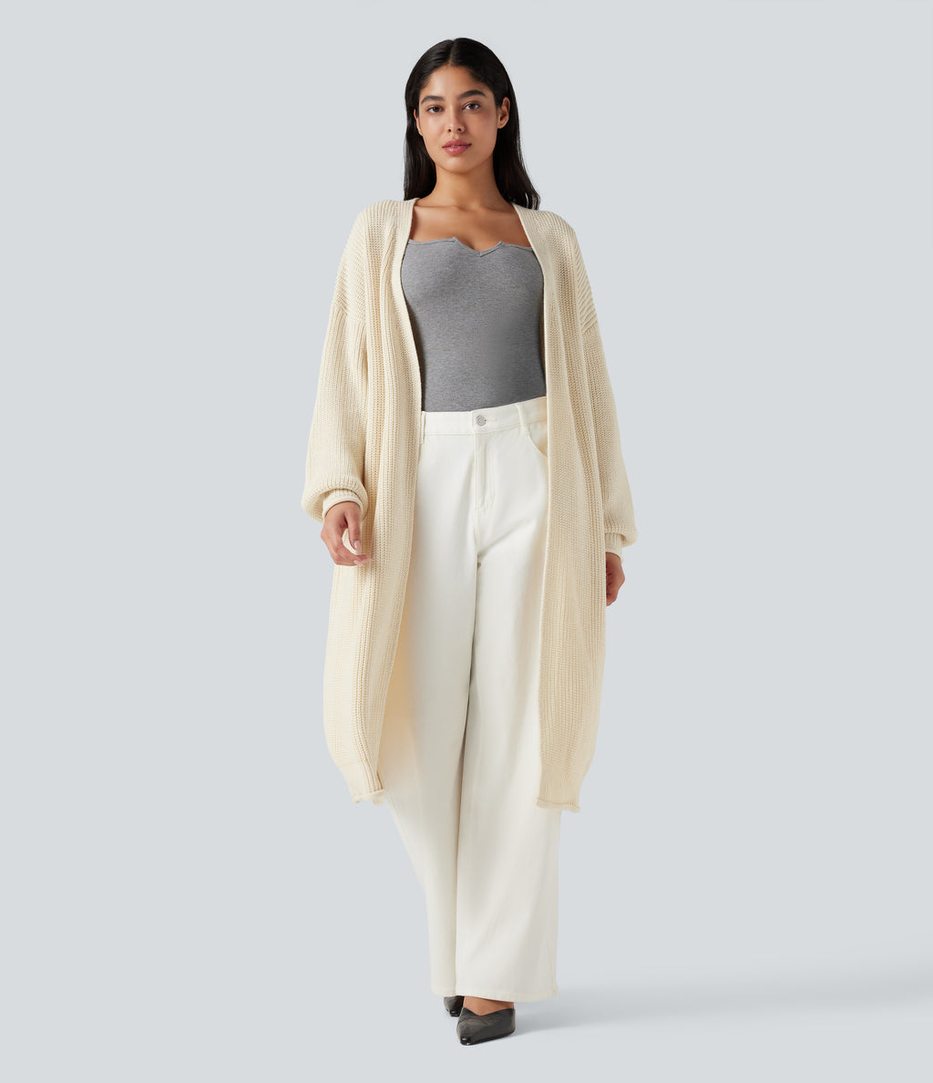 Long Sleeve Open Front Longline Jumper Knit Work Cardigan — White Swan — view 1