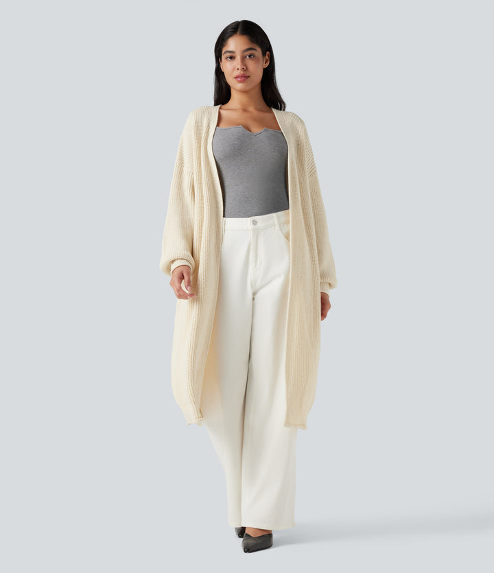 Long Sleeve Open Front Longline Jumper Knit Work Cardigan — White Swan — view 1