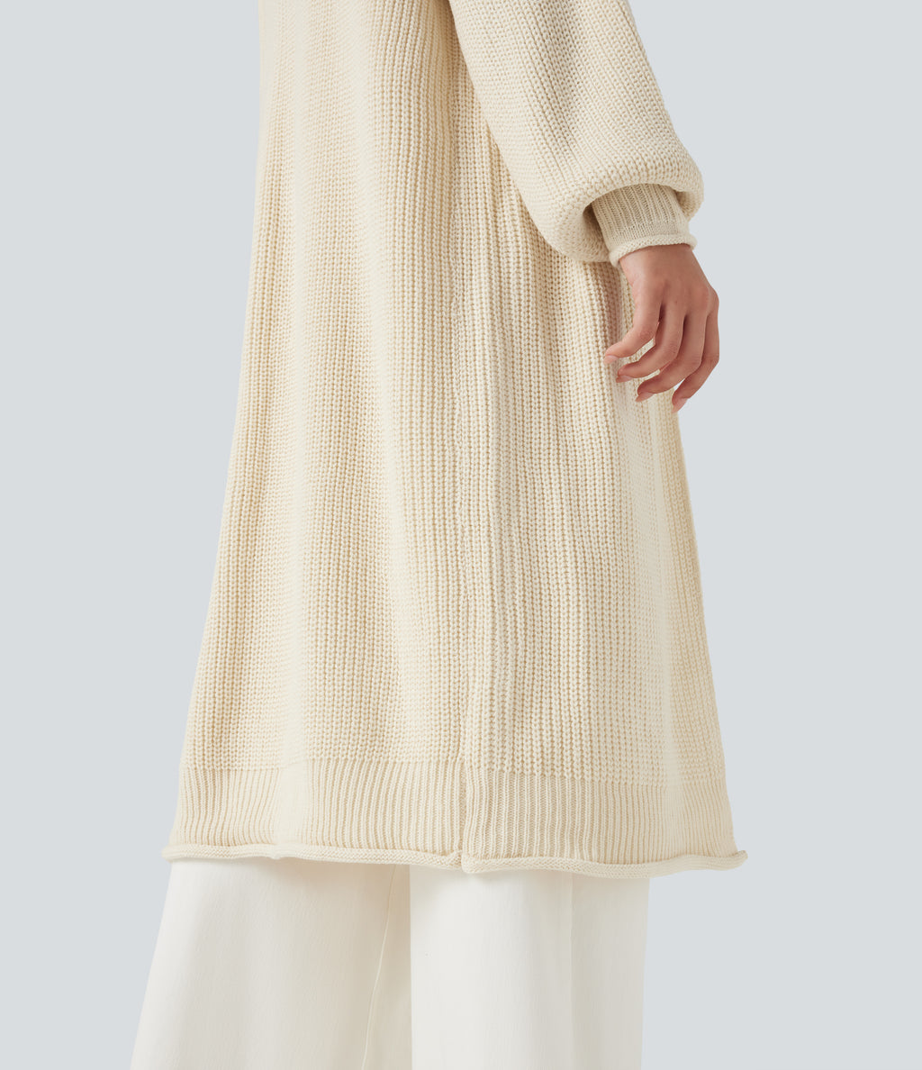 Long Sleeve Open Front Longline Jumper Knit Work Cardigan — White Swan — view 5