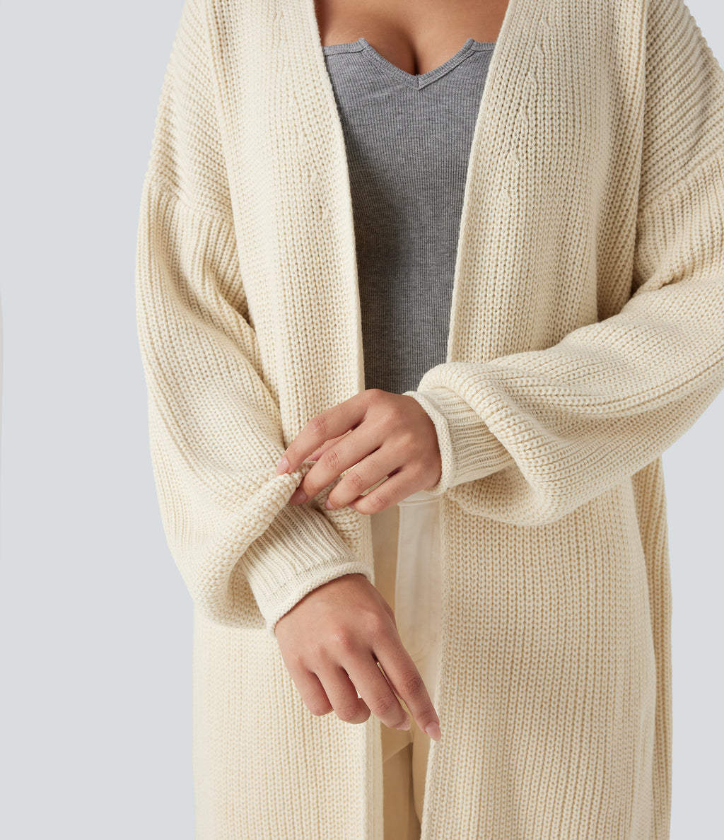 Long Sleeve Open Front Longline Jumper Knit Work Cardigan — White Swan — view 4