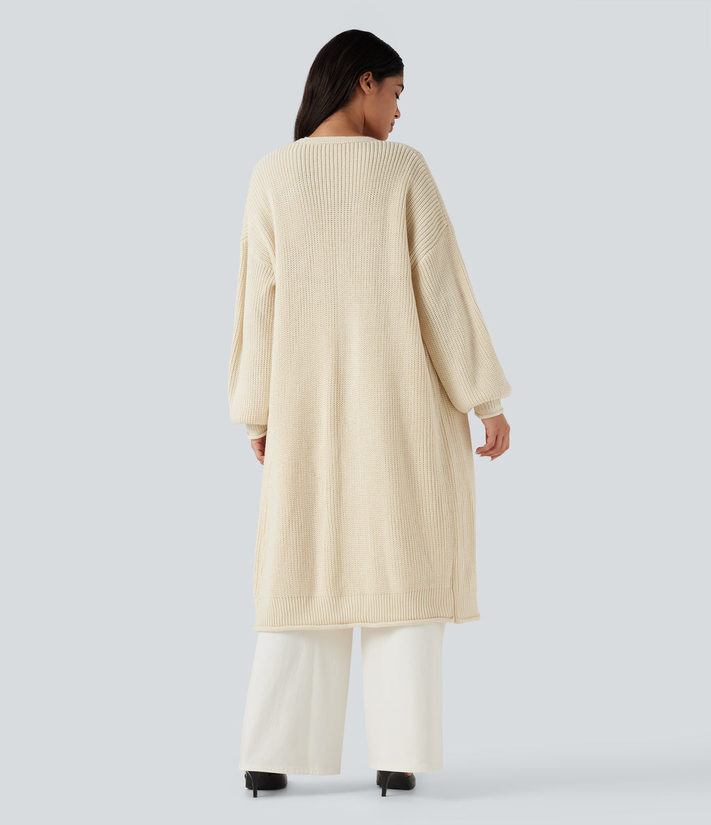 Long Sleeve Open Front Longline Jumper Knit Work Cardigan — White Swan — view 2