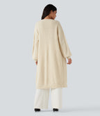 Long Sleeve Open Front Longline Jumper Knit Work Cardigan — White Swan — view 2
