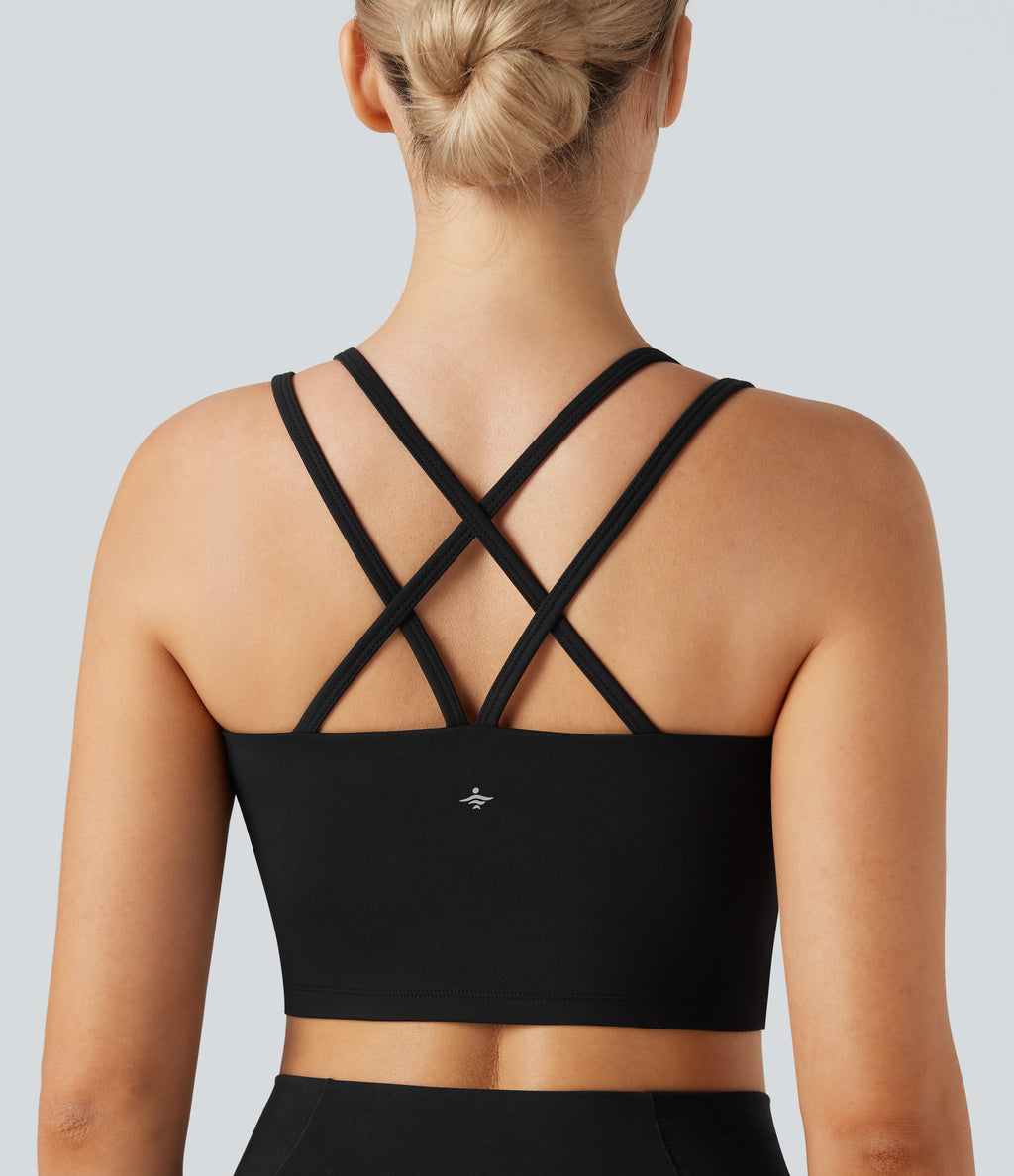 Plush Low Support Double Straps Yoga Sports Bra DD-F Cups — Black — view 7